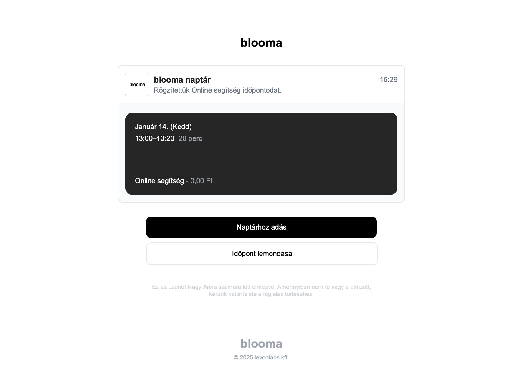 Foglalás értesítő e-mail sablon