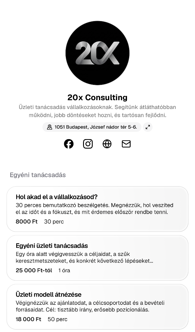 Példa foglaló oldal szolgáltatásokkal